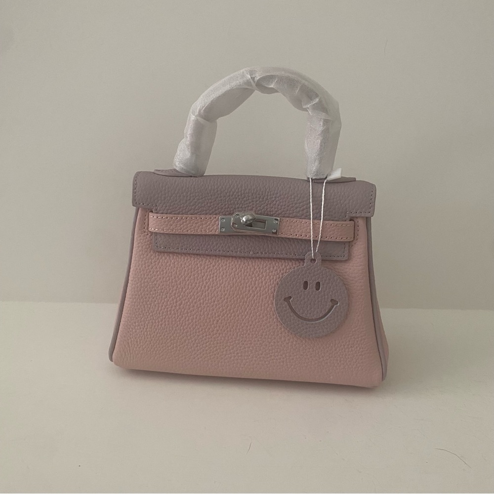 Colorblock Pink Lavender Mini KL 20 Pebble Leather Bag Crossbody Satchel Lock S2